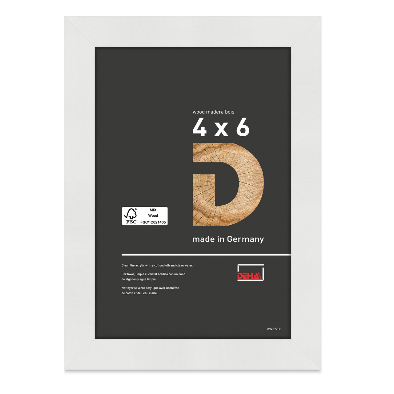 Deha Design Fontana Wood Frame - with Easel Back, White, 4" x 6"